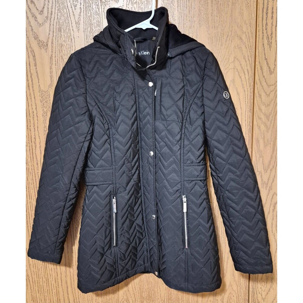 Calvin Klein Women's Black Warm Winter Puffer Coat Jacket Hood w/Hood Sz XS